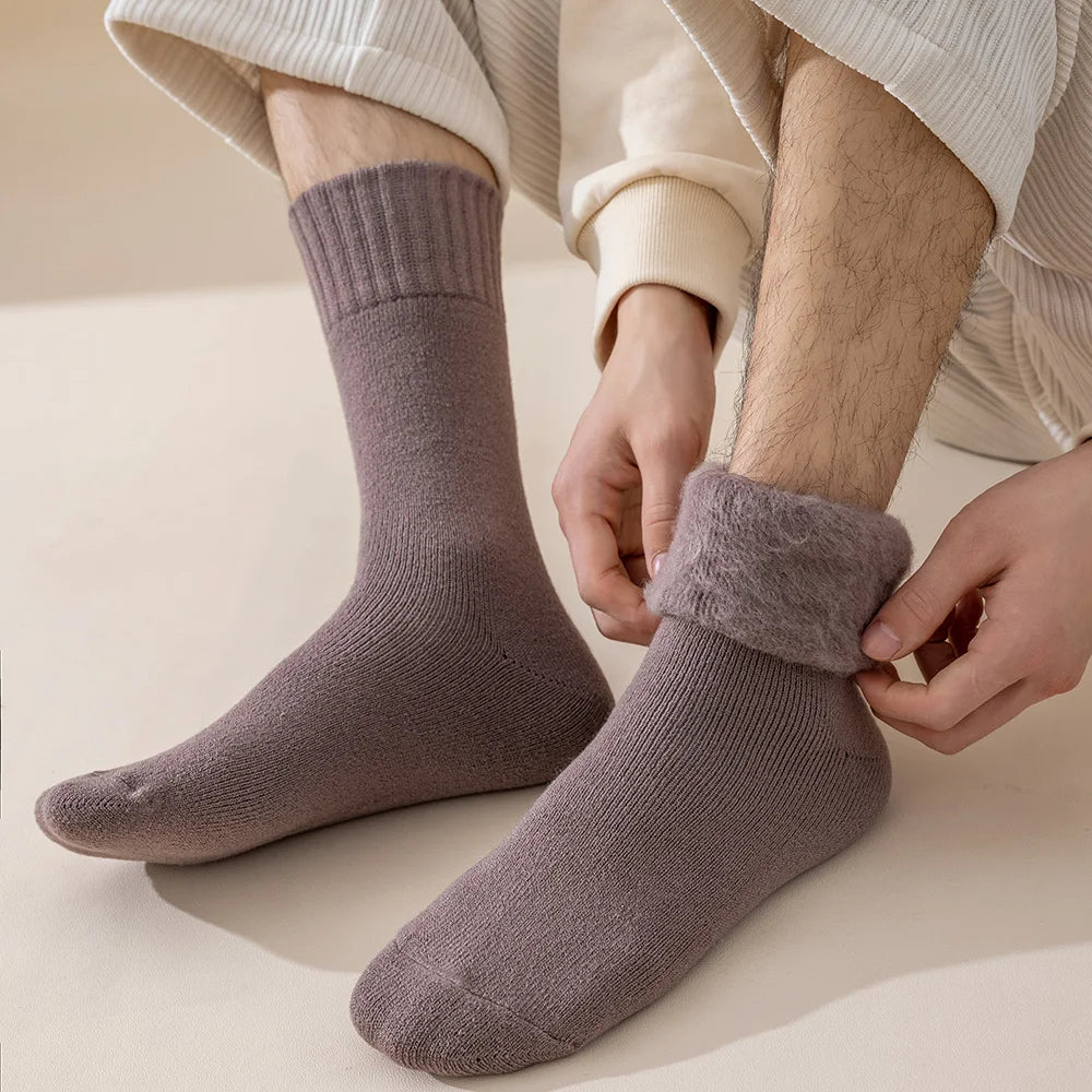 Winter Men's Merino Wool Long Socks Thick Warm Large Size High Quality Harajuku Retro Snow Casual Antifreeze Pure Cashmer 5 Pair
