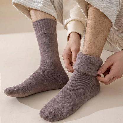 Winter Men's Merino Wool Long Socks Thick Warm Large Size High Quality Harajuku Retro Snow Casual Antifreeze Pure Cashmer 5 Pair