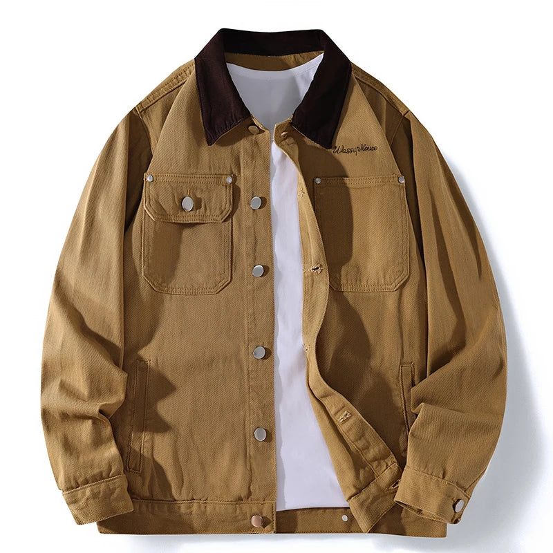 Men's Workwear Denim Shirt Spring Summer Fashion Breathable Cotton Blend Contrast Collar Loose Top Street Urban Commuter Wear