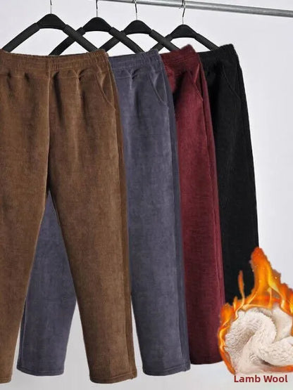 High Waist Fleece Lined Corduroy Harlan Pants Straight Leg Warm Women's Casual Trousers Autumn Winter New Arrival