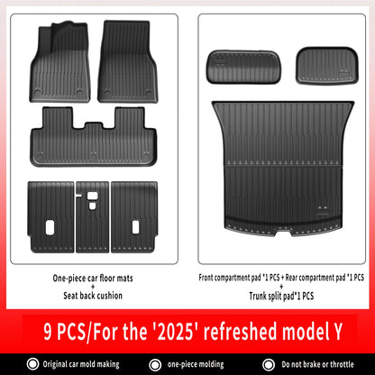 For New Tesla Model Y Launch 2025+ Juniper 2025+ TPE Floor Mats & Cargo Liner, All Weather Trunk Mats Floor Liner Backrest Mats