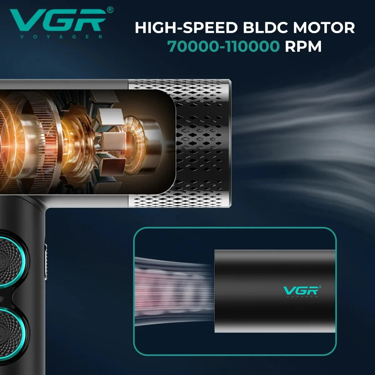 VGR Leafless Hair Dryer Professinal Quick Dry 110000RPM Powerful Hair Dryer Brushless Direct Current Hair Dryer for Salon V-401