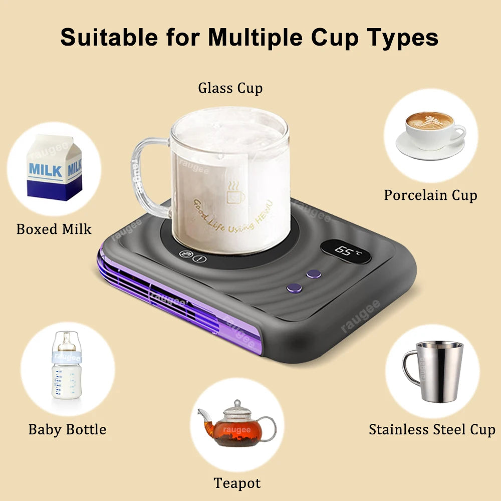 Mini Mug Warmer 2 in 1 Fan Warmer 220V  Electric Cup Heater 3 Temperature 75℃ Milk Tea Water Cup Heaters Desk Heating Pad