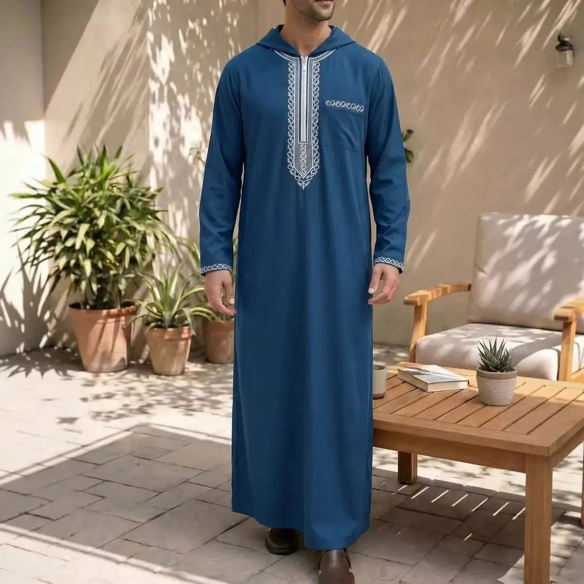 Loose-fit Embroidered Men's 2026 Casual Hooded Clothing 2026 Muslim Long Dress Robe Abaya Ramadan Dubai Luxury Islam Elegant