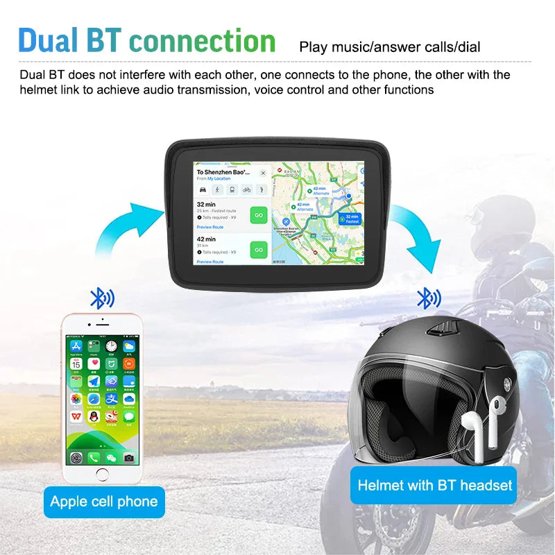 GPS Navigation Motorcycle GPS Waterproof IP67 GPS Nivigator with Carplay Display Motorcycle Wireless Android Auto GPS Navigator