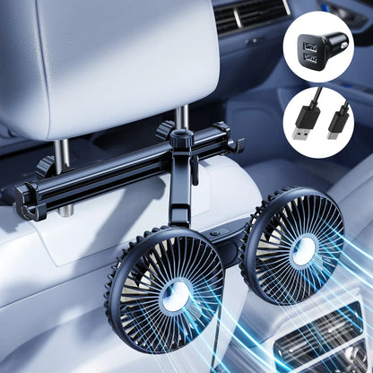Hipacool Battery Dual Head Fan for Car Backseat with Retractable Long Arm USB Rechargeable Car Seat Headrest Cooling Fan