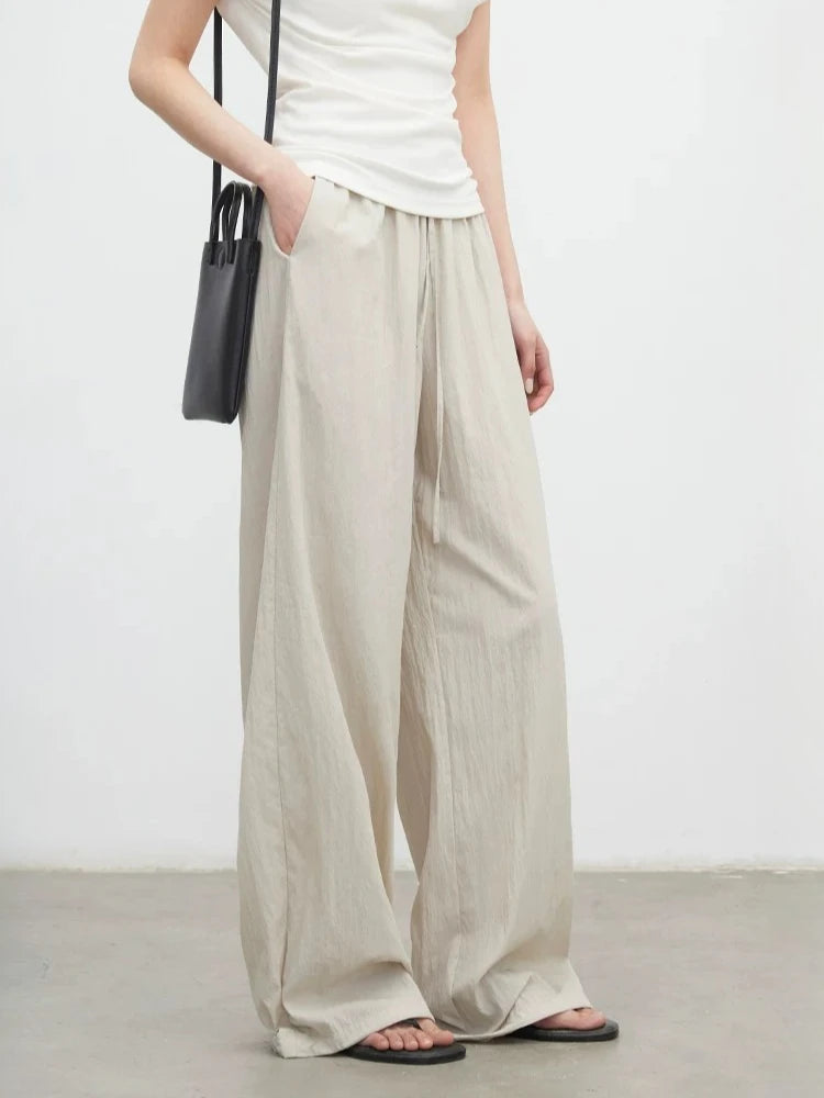CHIC VEN New Women Pants Solid Loose Casual Wide Leg Pant  Elastic Waist Female Thin Trousers Pleated Spring Summer 2026