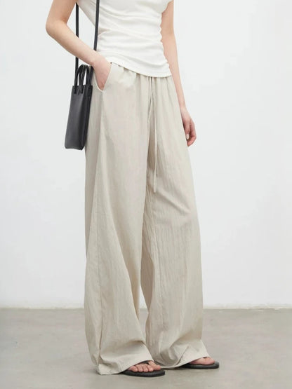 CHIC VEN New Women Pants Solid Loose Casual Wide Leg Pant  Elastic Waist Female Thin Trousers Pleated Spring Summer 2026