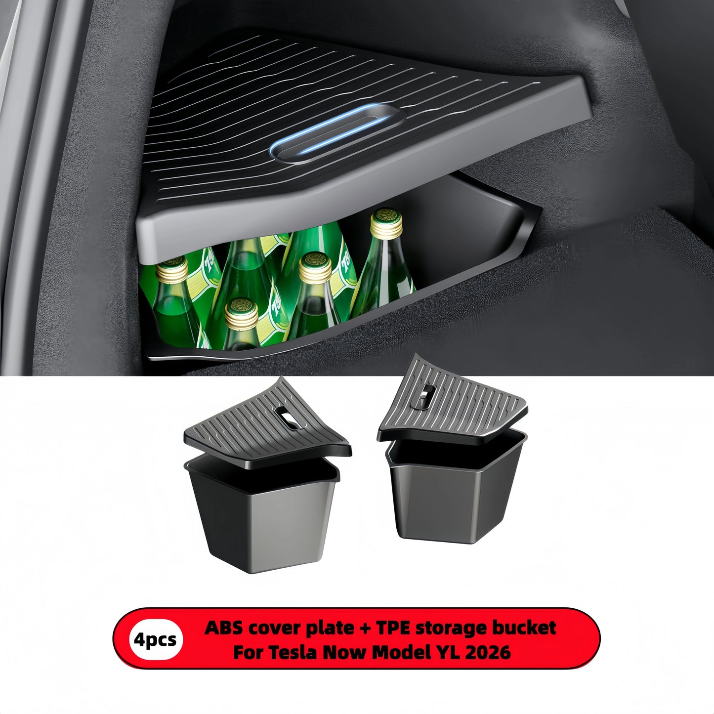 4PCS Trunk Organizer for Tesla Model YL Launch Refresh 2026 Rear Trunk Storage Bins Side Box Organiser TPE Accessories