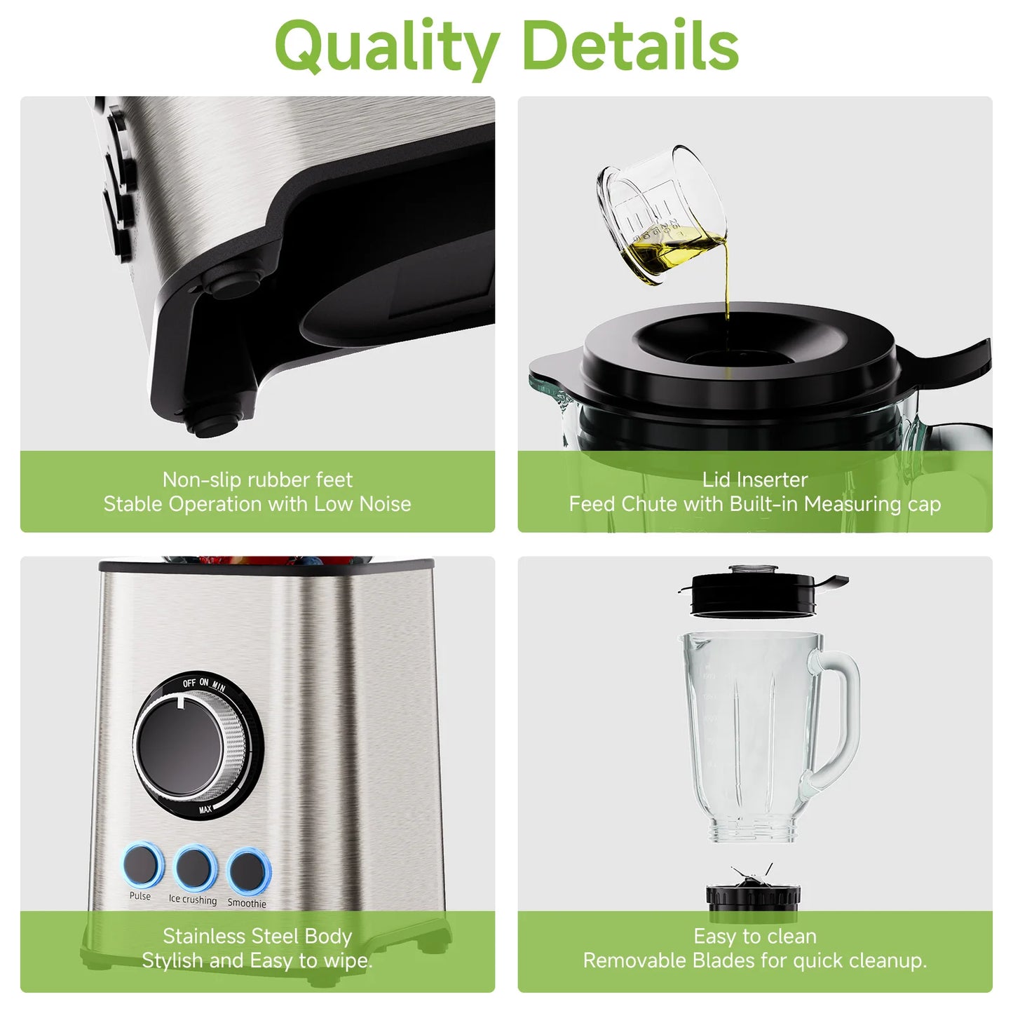 BioloMix 3 in 1 Smoothie Blender With Stainless Steel Blades, 1300W Personal Blenders and Grinder Combo for Baby Food, Juice