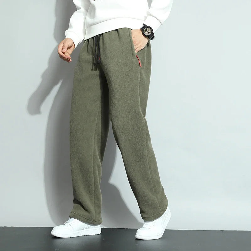 8XL Men's Down Pants Plus Size Winter Plus Velvet Thick Loose Cotton Pants Big Size Solid Color Warm Lamb Down Casual Sweatpants