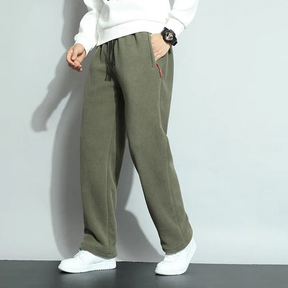8XL Men's Down Pants Plus Size Winter Plus Velvet Thick Loose Cotton Pants Big Size Solid Color Warm Lamb Down Casual Sweatpants