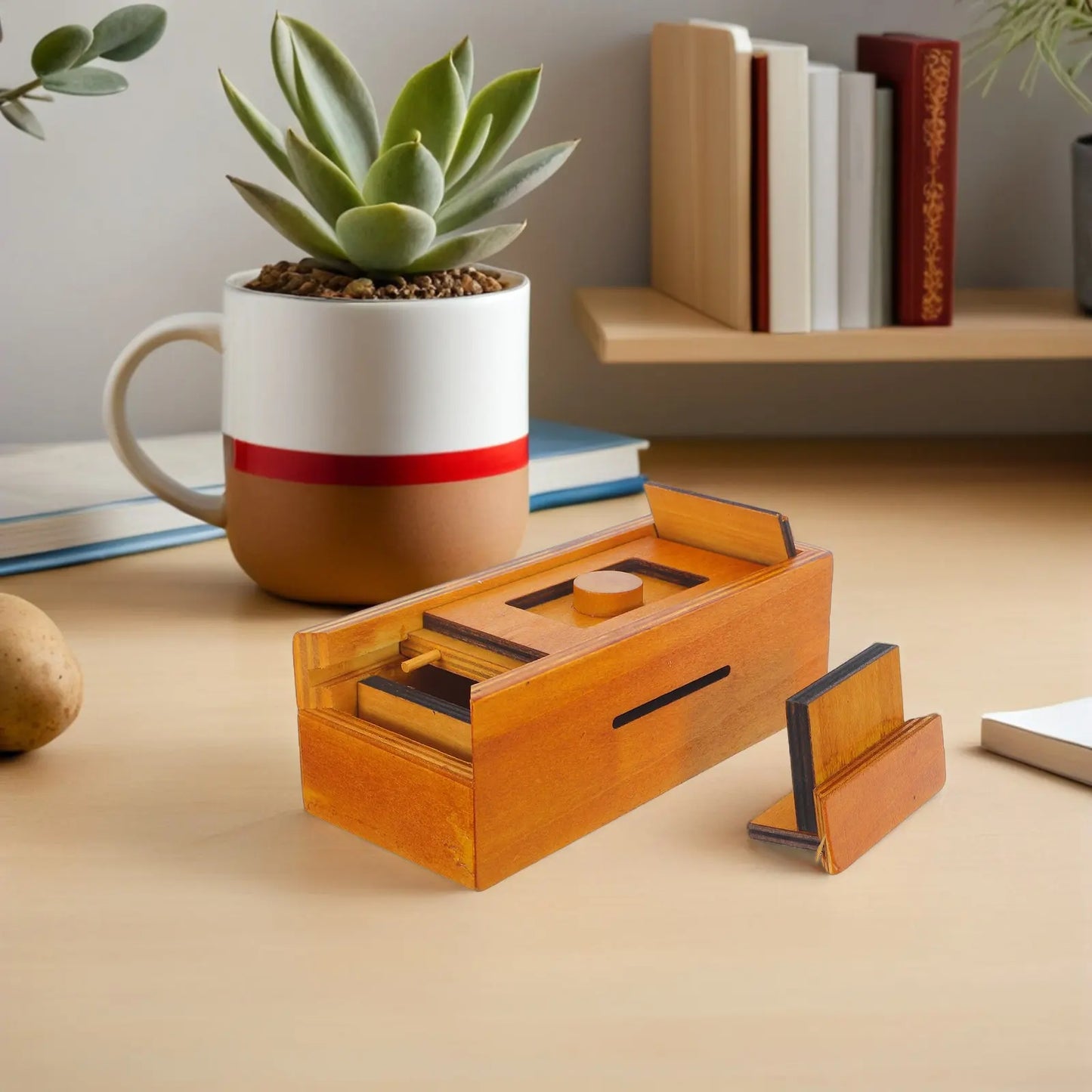 Wood Puzzle Box Challenging Brain Teaser Natural Wooden Cash Gift Card Holder Desk Iq Puzzle Storage Box Hidden Compartment