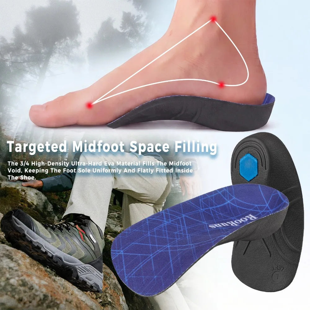 3/4 Plantar Fasciitis Orthotic Insoles, 330 LBS Firm Foot Support Insoles for Flat Feet, Heel Spurs, Overpronation, O/X-Legs
