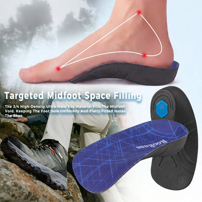 3/4 Plantar Fasciitis Orthotic Insoles, 330 LBS Firm Foot Support Insoles for Flat Feet, Heel Spurs, Overpronation, O/X-Legs