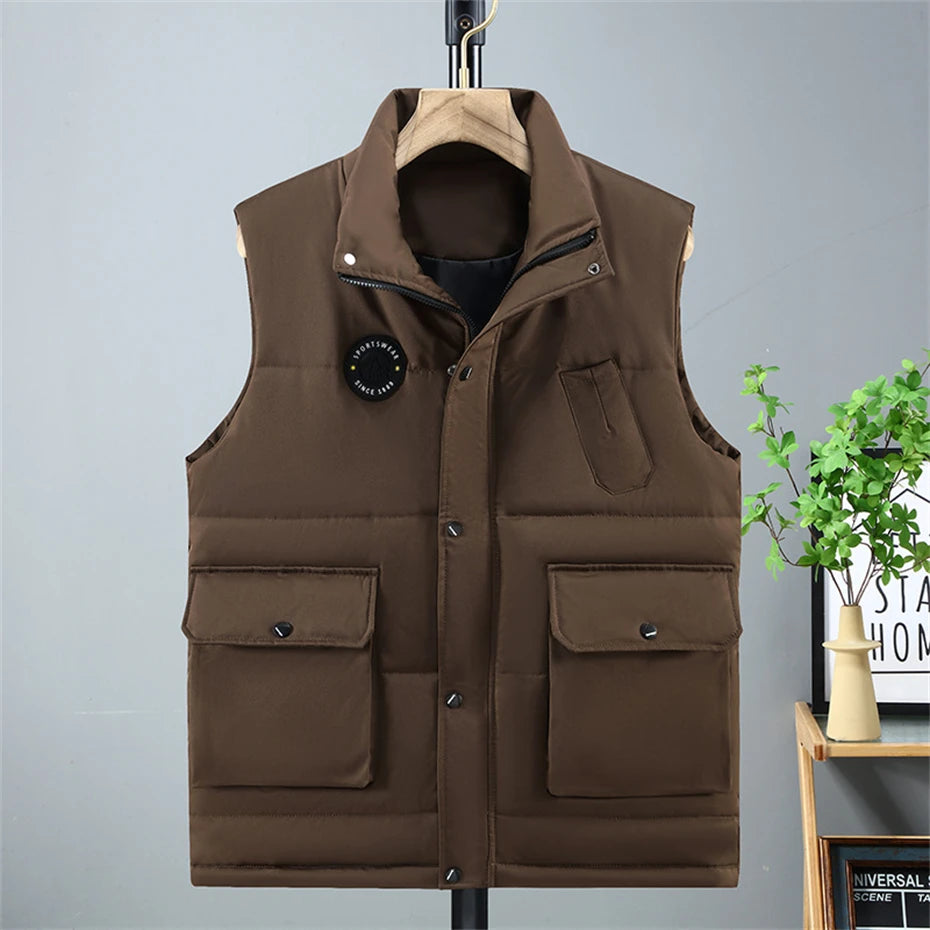 Winter Thick Vest Men 10XL 11XL Plus Size Vests Winter Padded Vests Male Fashion Casual Solid Color Sleeveless Jacket Big Size