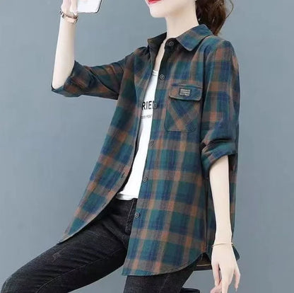 Sun Protection Long Sleeve Cotton Shirt Casual Plaid Women's Top Mom's Shirt Middle-Aged Women's Fashion Autumn 2025