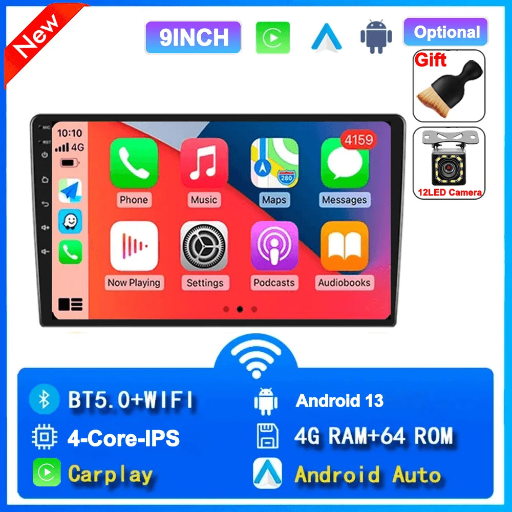 Universal 7"/9"/10“ 2DIN Android 13 4+64G Car Stereo Carplay Android Auto GPS Navigation Bluetooth FM RDS Radio WIFI Touchscreen