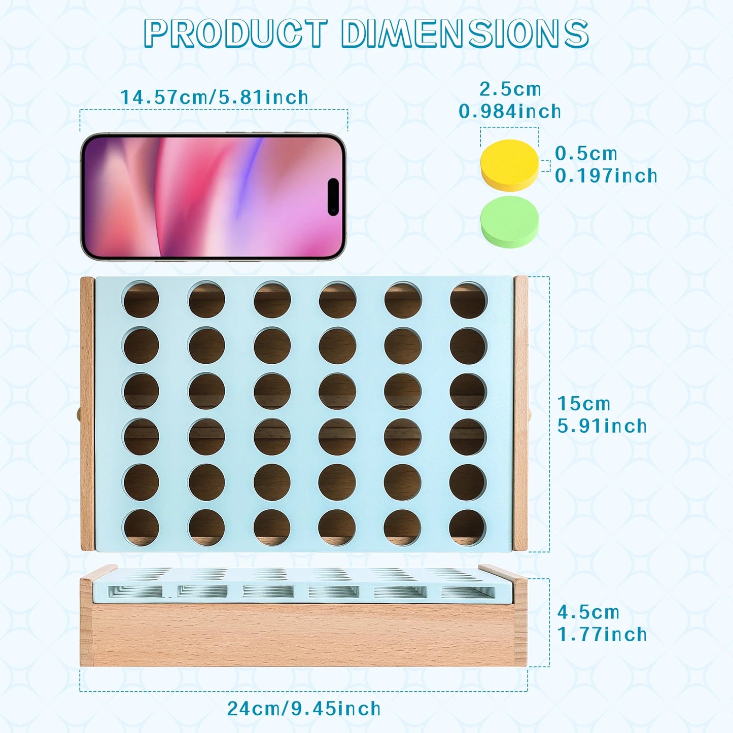 AIUAZA Wooden 4 in a Row Game - Classic Strategy Game for Adults Children-Connect Discs of Same Colour in a Row - Travel Games