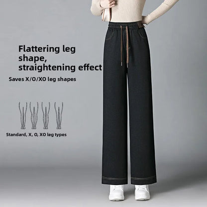 High Waist Fleece Lined Thick Wide Leg Jeans Women's Casual Straight Leg Pants Autumn Winter Loose Fit Comfortable Trousers