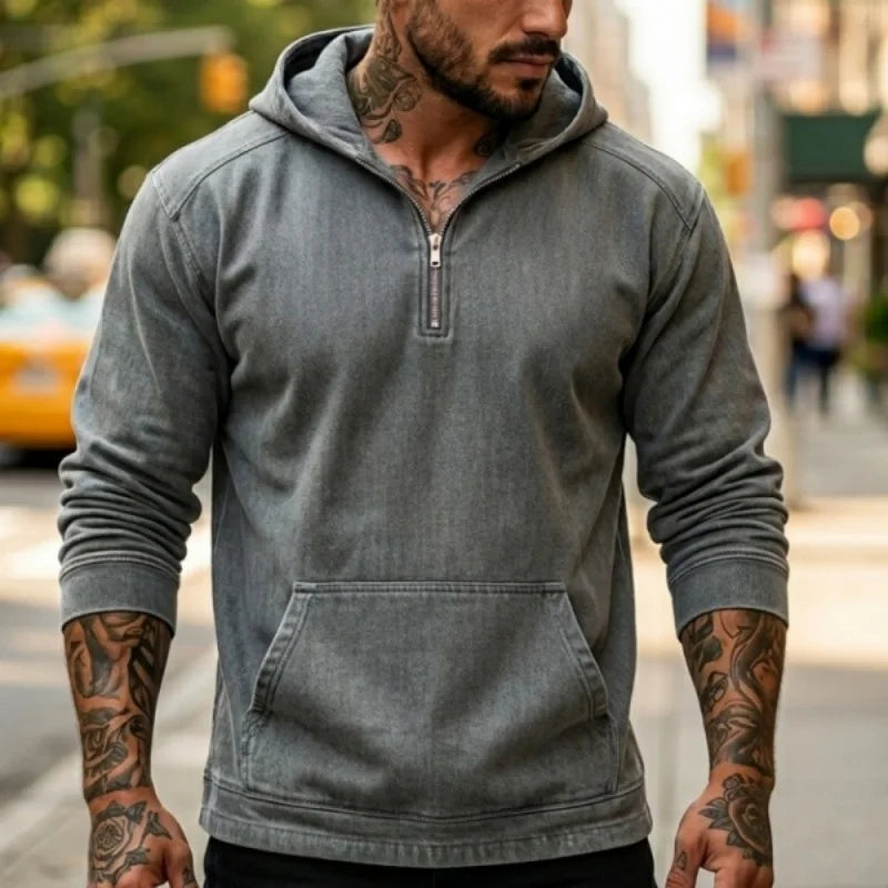 Spring and autumn men's denim hoodie washed denim jacket Outdoor men's biker jacket Hoodie men
