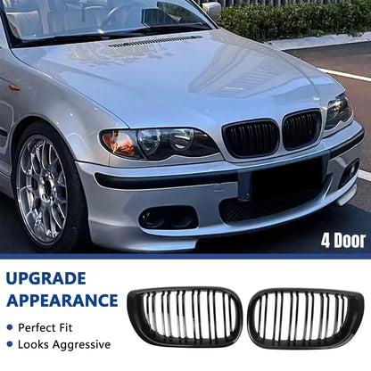 For BMW E46 2/4 Door  3 Series 2002 2003 2004 2005 318i 320i 325i 330i Grille Glossy Black Front Kidney Double Slat Grill Tuning
