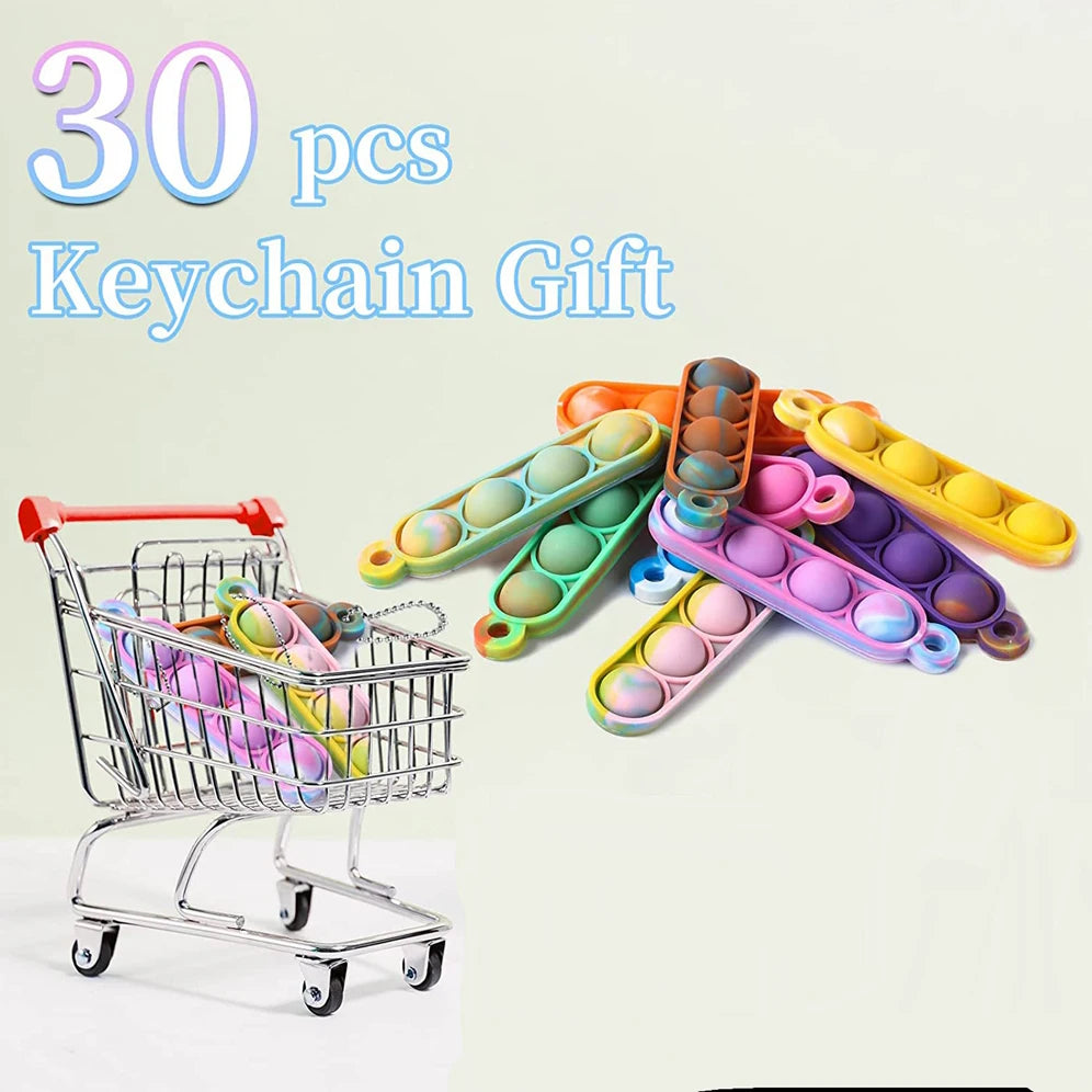 30-200pcs Mini Pop Keychain Fidget Toys Push Pop Bulk Keychain Party Favors For Kids Pop Bubble Toys Pack Boys Girls Adults