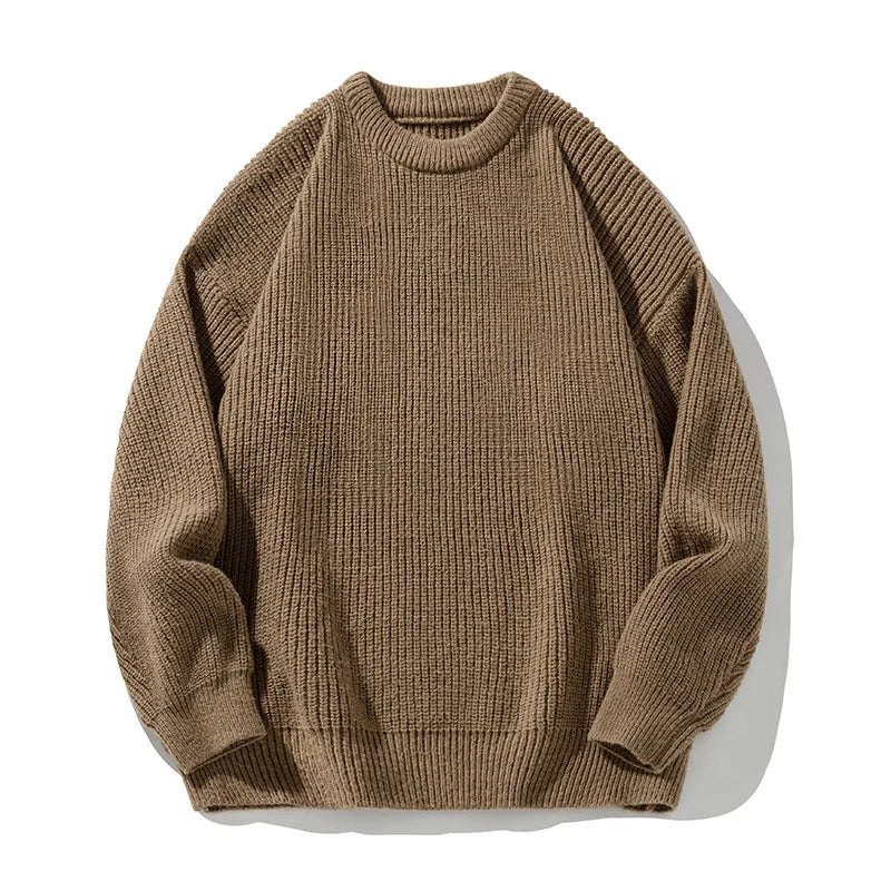 Men's 18oz Heavyweight Chunky Knit Sweater Basic Crew Neck Solid Color Textured Streetwear Winter Thermal Non-Scratch Top