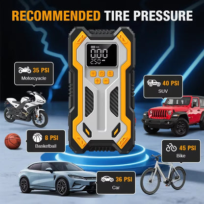 Portable Car Jump Starter 6000A Air Compressor 160PSI, Auto Tire Inflator Battery Booster for 9.0L Gas 6.5L Diesel Car SUV Truck