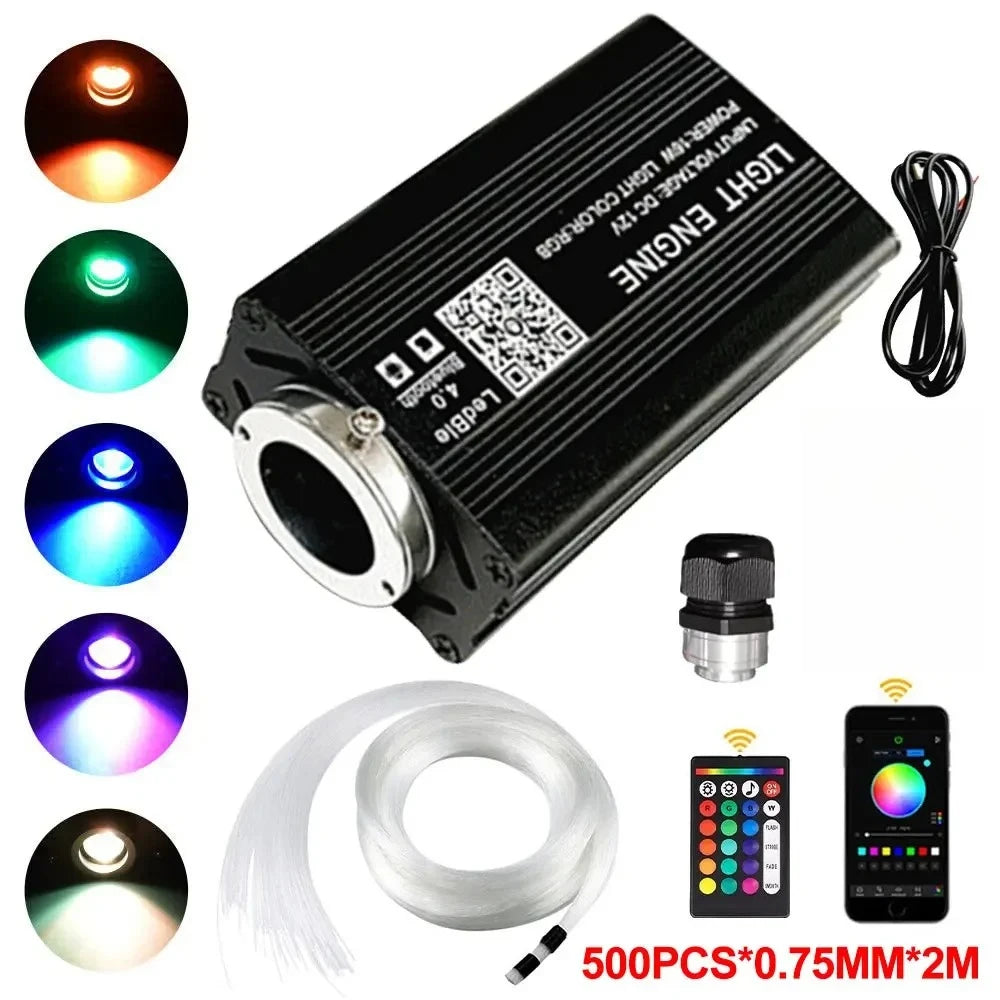 Car Starry Sky Light Auto Home Fiber Optic Lights Atmosphere Lamp Music Control Ceiling Lights RGB 12W 1/2 Interface 8Color LED