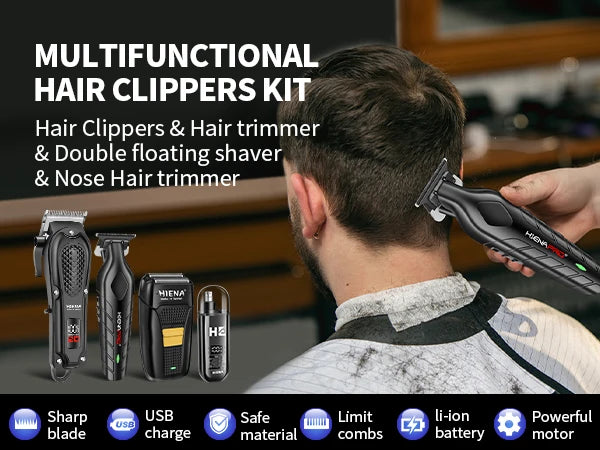 hiena Finish Machine Electric Professional Electric Hair Clippers Beard Clipper Rechargeable Men's Shaver Hair Trimmer Kit