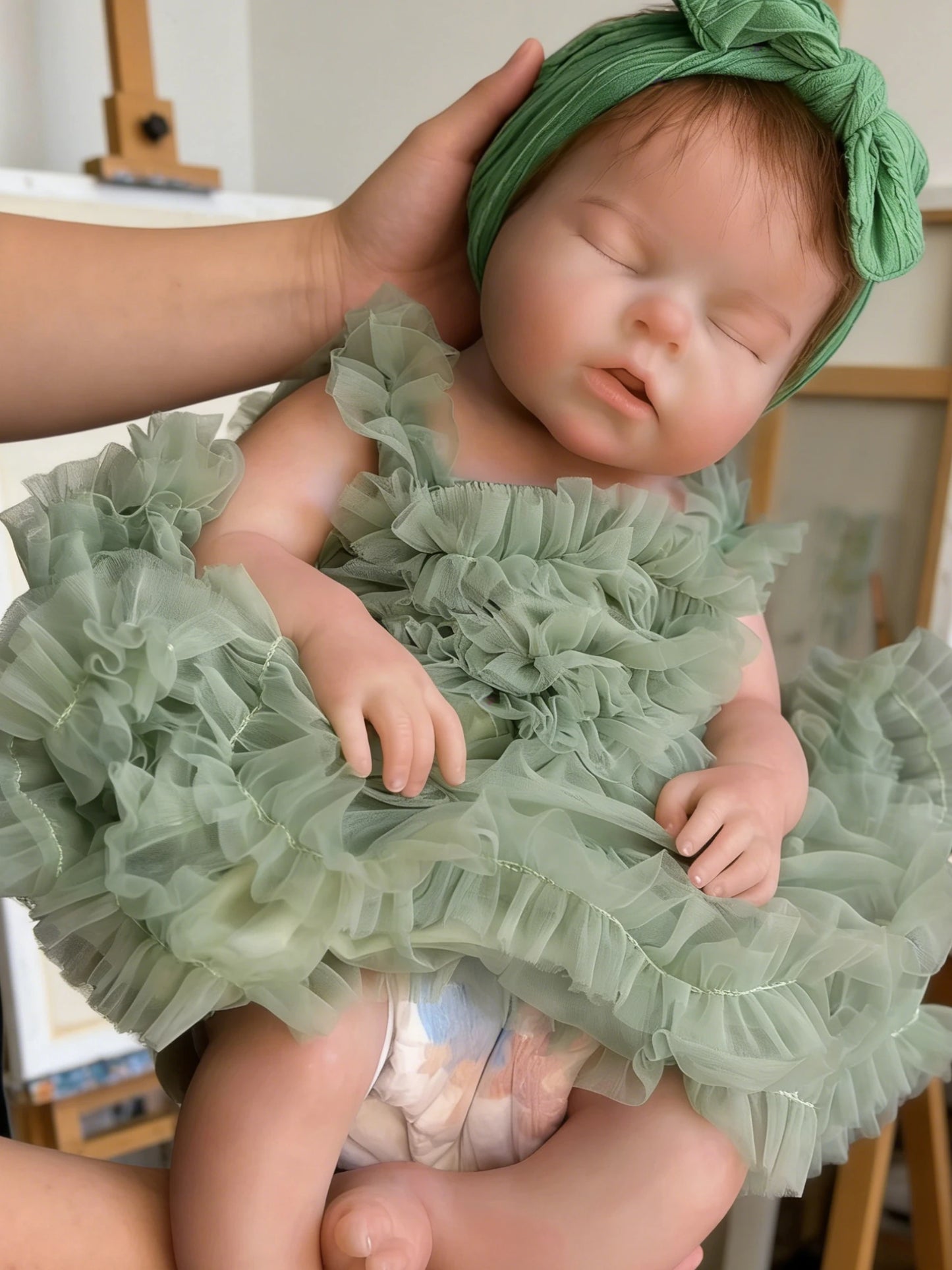 20 Inch Silicone Reborn Baby Doll Handmade Lifelike Silicone Girl with Rooted Mohair Simulated Asleep Toddler Collectible Gift