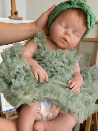 20 Inch Silicone Reborn Baby Doll Handmade Lifelike Silicone Girl with Rooted Mohair Simulated Asleep Toddler Collectible Gift