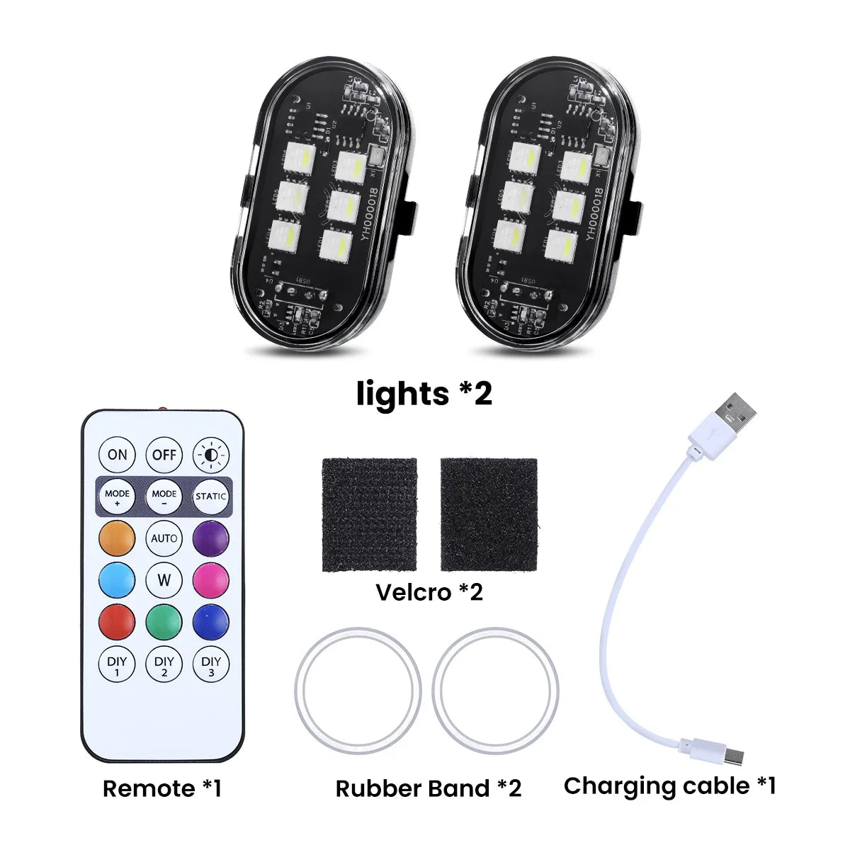 2/4/6pcs Wireless LED Strobe Lights Car Decor Atmosphere Light 8 Colors Rechargeable Led Lights Anti-Collision LED Warning Light