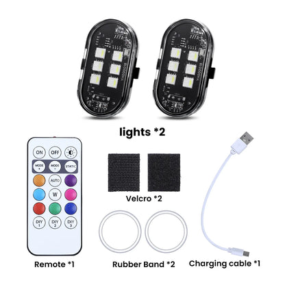 2/4/6pcs Wireless LED Strobe Lights Car Decor Atmosphere Light 8 Colors Rechargeable Led Lights Anti-Collision LED Warning Light