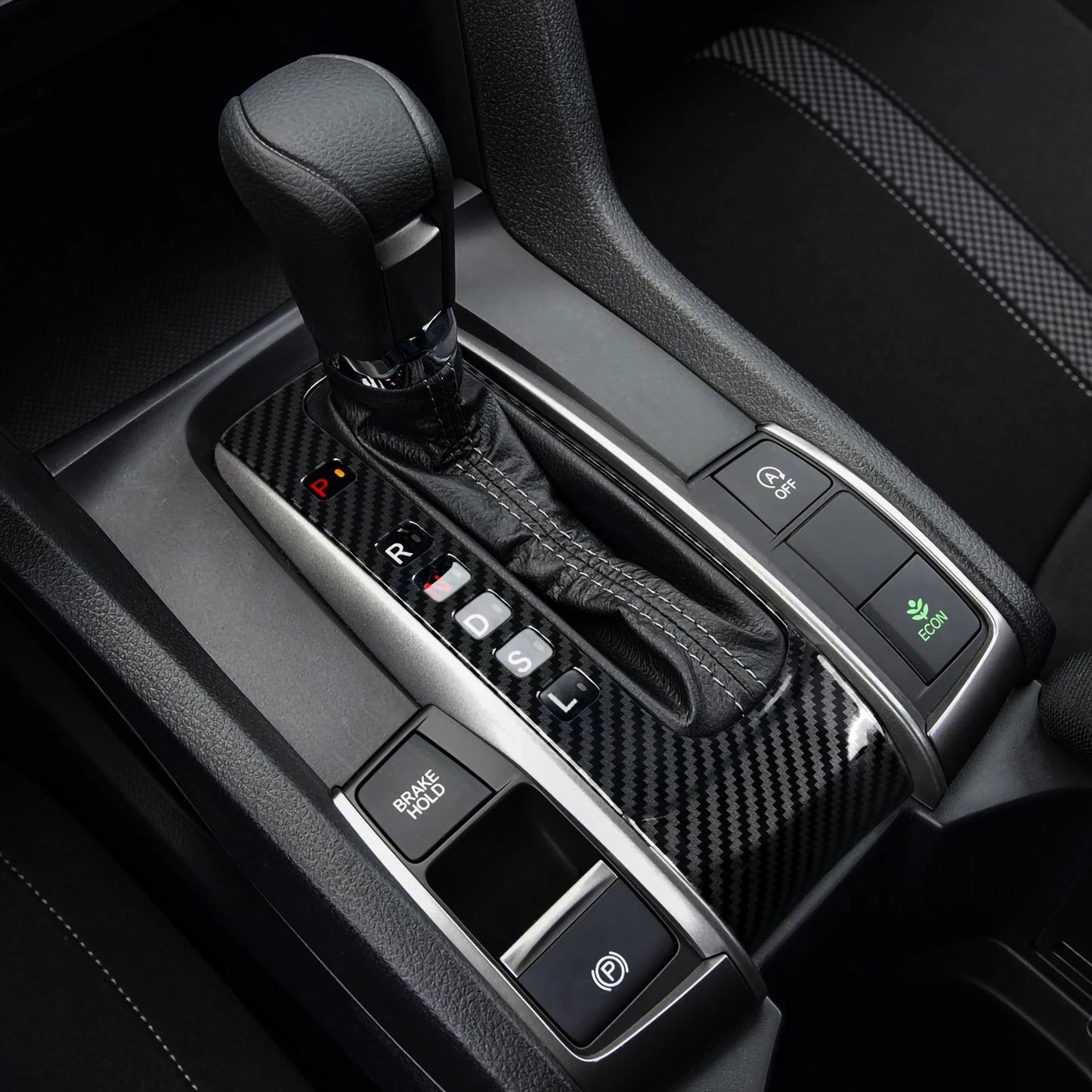 For Honda Civic 10th Gen (2016 -2021) Interior Accessories, Car Center Console Gear Shift Panel , Carbon Fiber ABS Trim Sticker