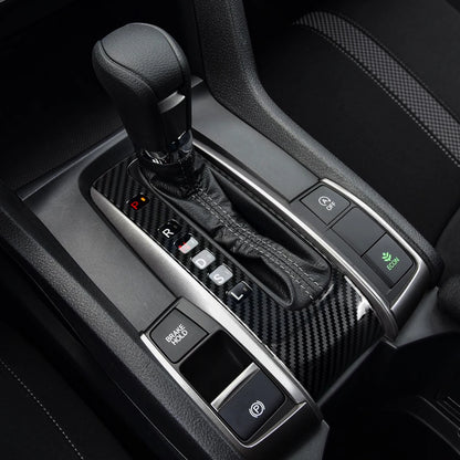 For Honda Civic 10th Gen (2016 -2021) Interior Accessories, Car Center Console Gear Shift Panel , Carbon Fiber ABS Trim Sticker