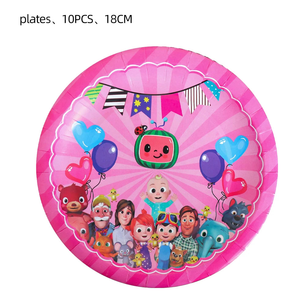 Cocomelon Birthday Party Decoration Tableware Set Birthday Cup Plate Napkin Tablecloth Cake Topper Balloon Party Favors Gifts
