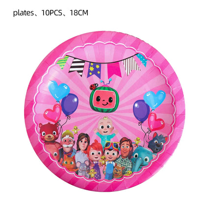 Cocomelon Birthday Party Decoration Tableware Set Birthday Cup Plate Napkin Tablecloth Cake Topper Balloon Party Favors Gifts
