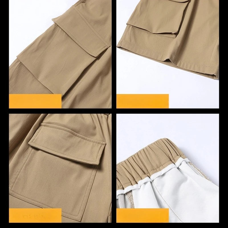 New Streetwear Men's Cargo Shorts Summer Loose Fit Multi Pocket Tactical Workwear Shorts Men Korean Casual Five-Point Work Pants