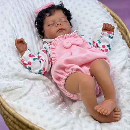 BZDOLL 50cm Asleep Reborn Doll, Black & Brown Skin, Vinyl Limbs Cloth Body, Handmade Play & Bedtime Toy, Girls Birthday Gift