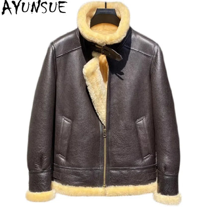 AYUNSUE Natural Real Sheepskin Fur Coat 2024 Winter Jacket Mens Fur Jackets Coats Fashion Genuine Leather Jacket Men Clothing