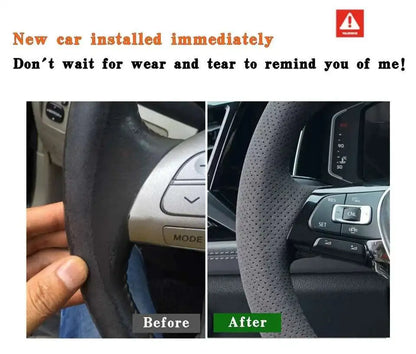 For Seat Leon Cupra R Leon ST Cupra Leon ST Cupra Ateca Cupra Ateca FR Anti-Slip Black Suede Braid Car Steering Wheel Cover