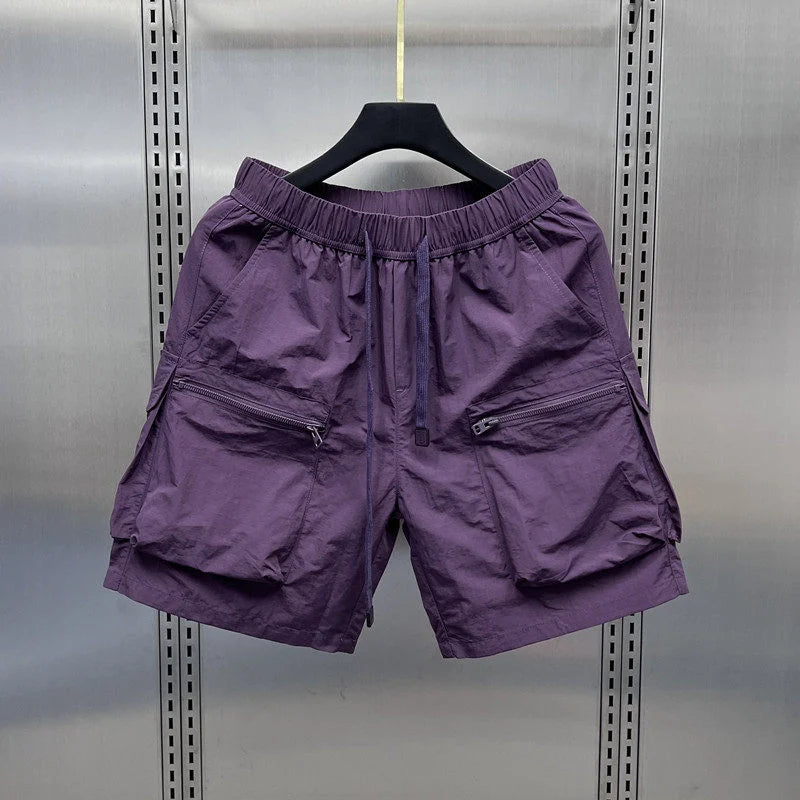 Loose Fit Men's Summer Workwear Shorts Casual Sporty Five Inch Length Trousers Comfortable Breathable Youth Fashion Green