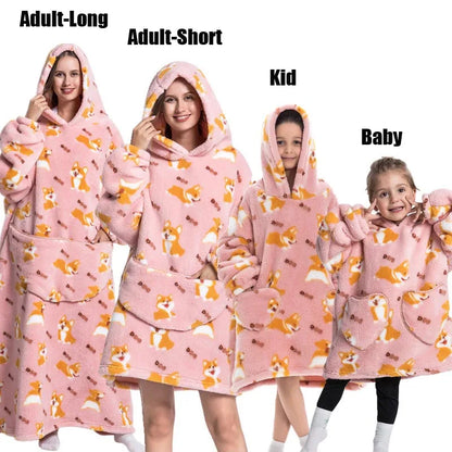 Halloween Family Matching Blanket Hoodies Women Cartoon Bear Dinosaur Sweatshirts Adult Oversized Warm Pullover Winter Clothes
