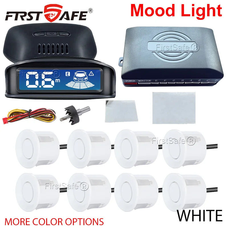 LED Reverse Radar 8 Sensors Backlight Display Voice Prompt Detection System Universal Auto Parking Safety Auxiliary Accessories
