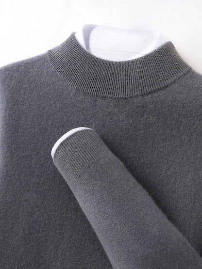 100% Pure Cashmere Men's Sweater Half High Neck Pullover Youth Business Casual Long Sleeve Jumper Spring/Autumn High-End Jacket
