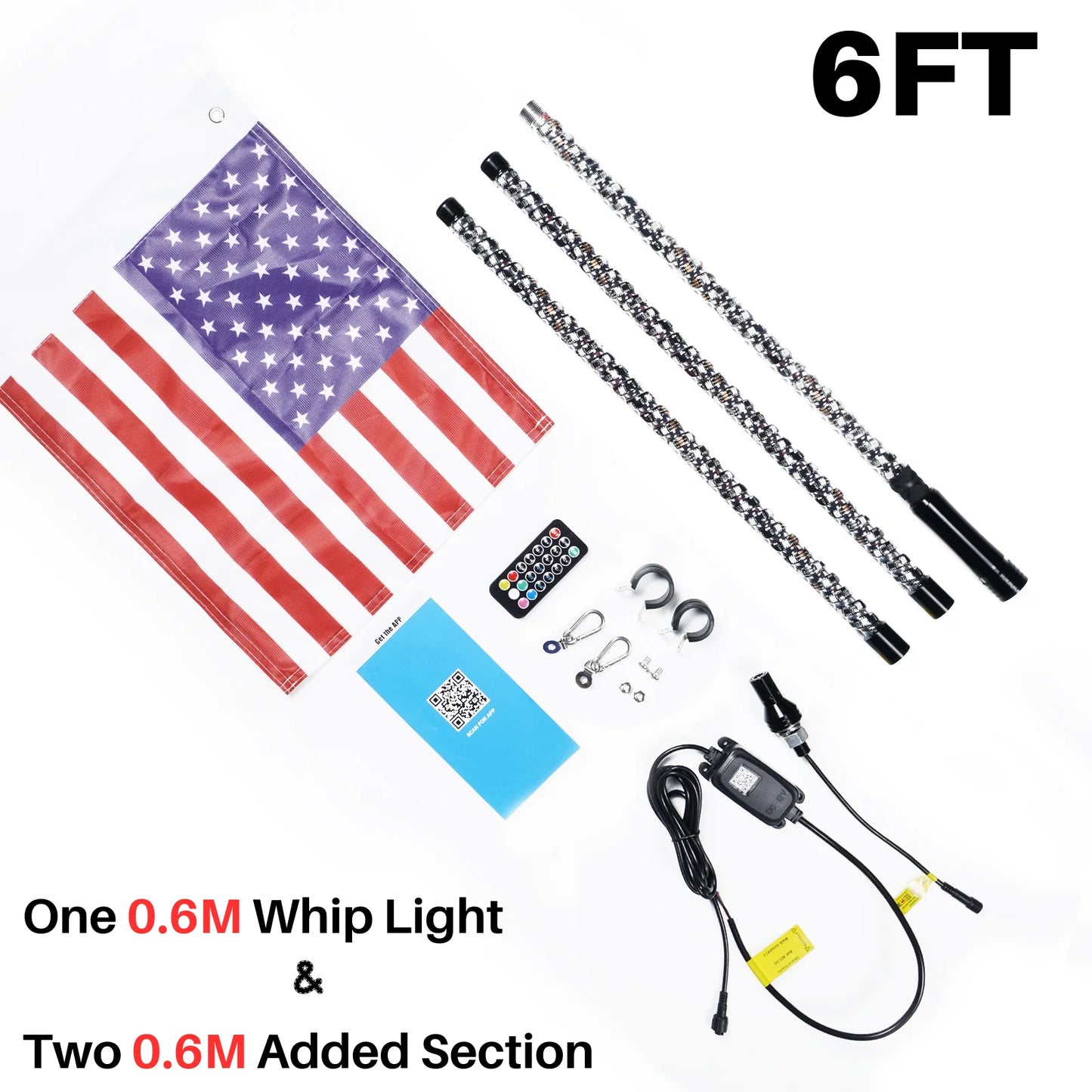 1PC 4FT 5FT 6FT Splitable LED Whip Light APP Remote Control Chasing Color for UTV ATV Polaris RZR Can-Am Maverick X3 UTV ATV RZR