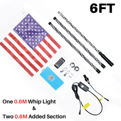 1PC 4FT 5FT 6FT Splitable LED Whip Light APP Remote Control Chasing Color for UTV ATV Polaris RZR Can-Am Maverick X3 UTV ATV RZR