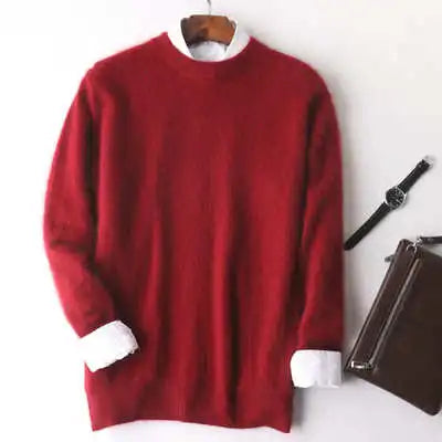 Men's 100% pure Mink Cashmere Sweater O-Neck Pullovers Knit Large Size Mink Sweater Winter New Tops Long Sleeve High-End Jumpers
